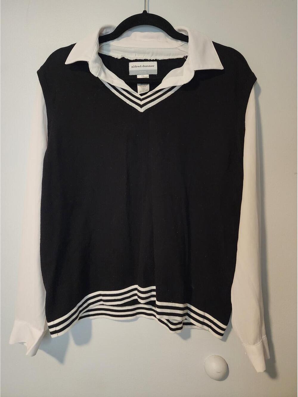 Alfred Dunner Petite PXL Black and White Sweater with Attached Shirt